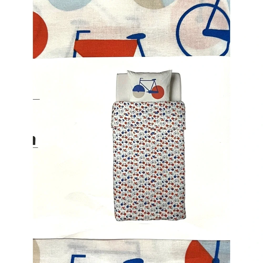 Ikea Sportslig Twin Duvet Cover + 1 Pillowcase Bicycle Pattern White Blue Orange